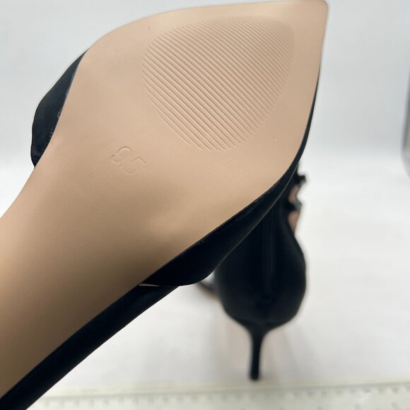 FOWT Black Pointed Toe Rhinestones Ankle Strap Sandals Kitten Heel D'Orsay Pumps - Picture 6 of 8